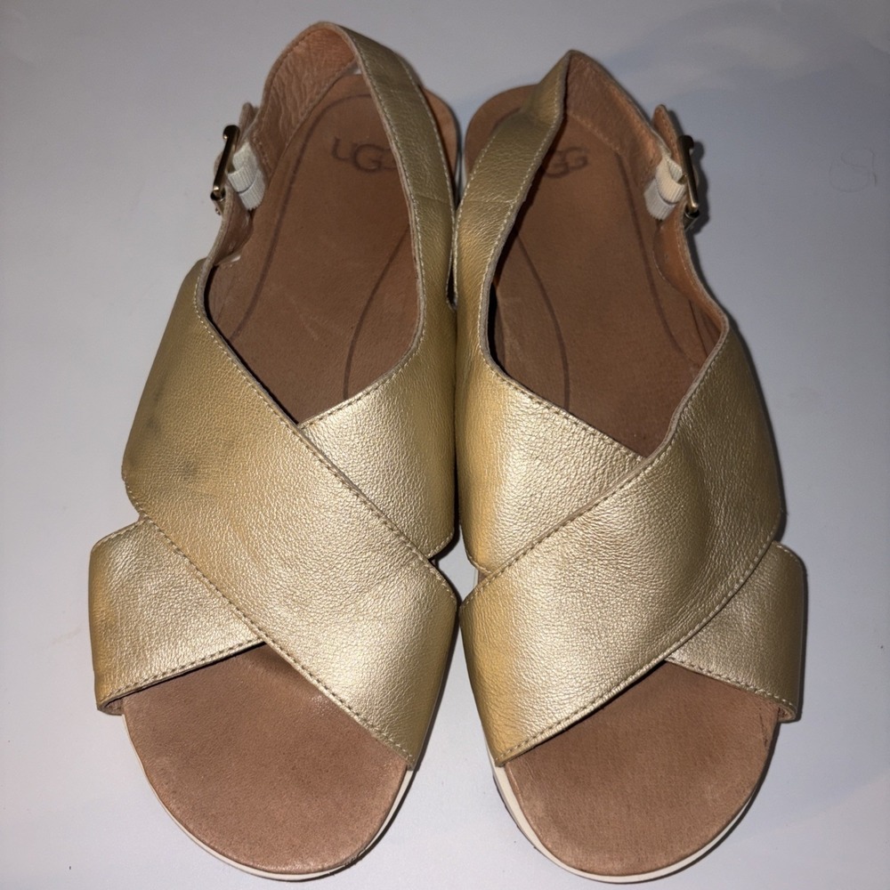 UGG Sandals Woman's Size 10 Kamile Gold Criss Cross Slingback Comfort - Picture 3 of 6